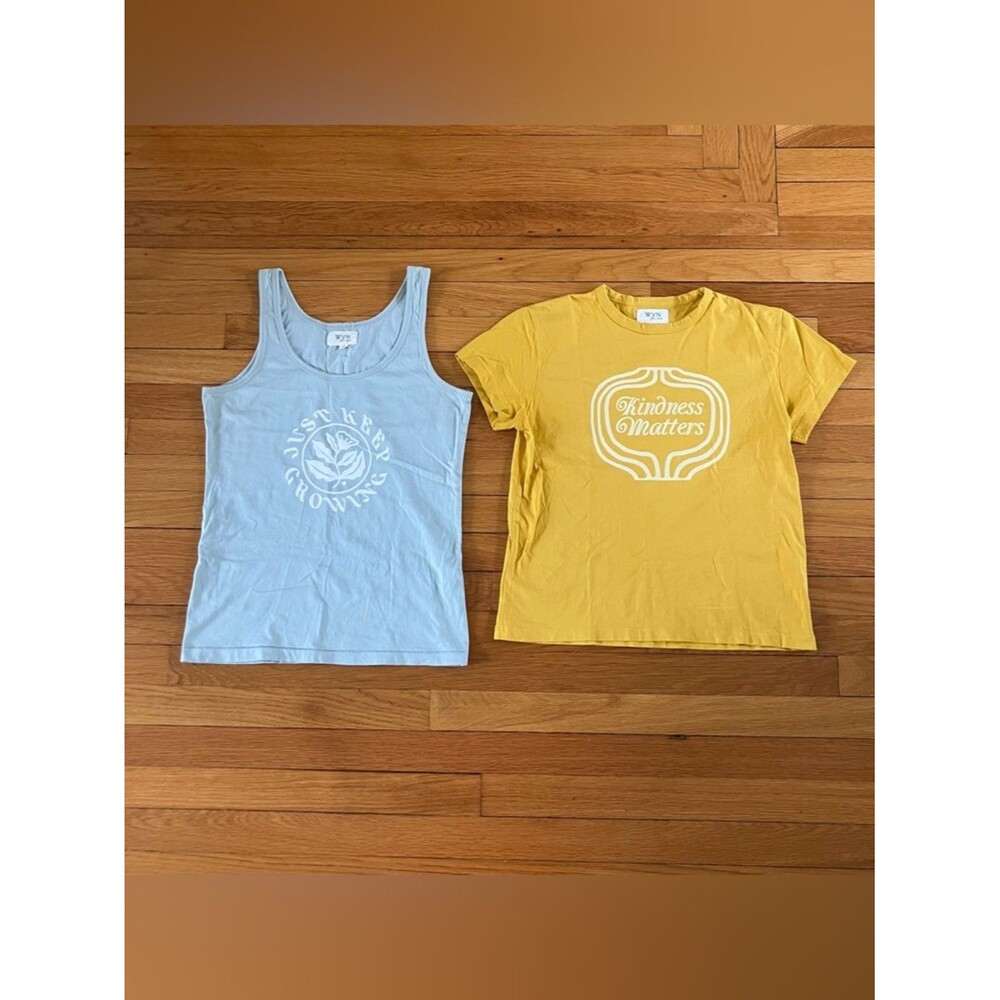 WVN Yellow Green Organic Cotton Sustainable Graphic Tee T-Shirt Tank Top Small